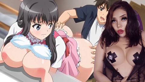 Buste Teenager in Anime-Manga wird mit einem Arbeitskollegen frech