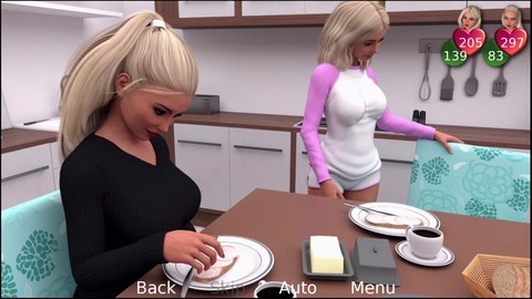 Blonde Teenager-Cougar gibt Handjob in einem Sexspiel-Walkthrough